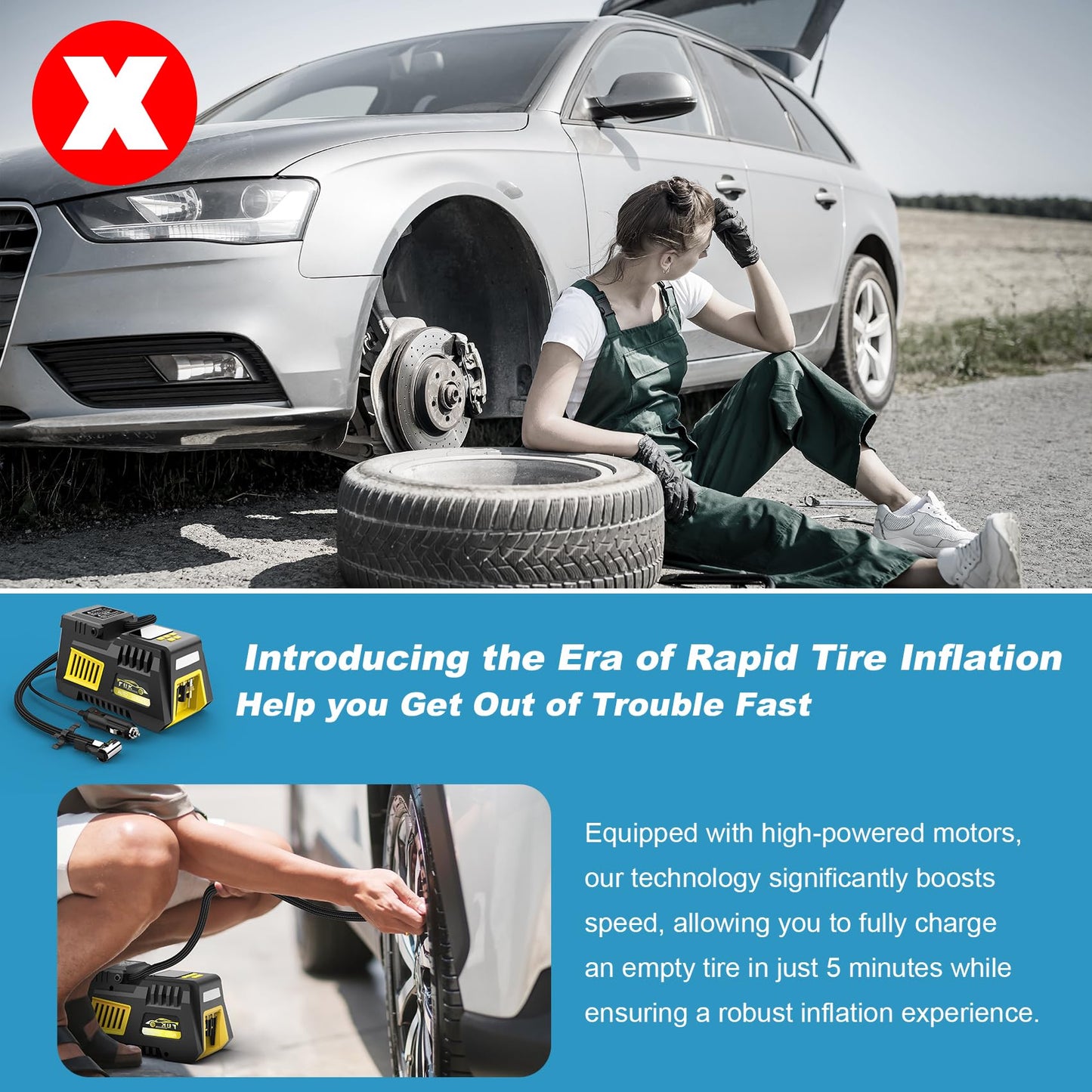 FBK Portable Digital Tire Inflator with LED Light