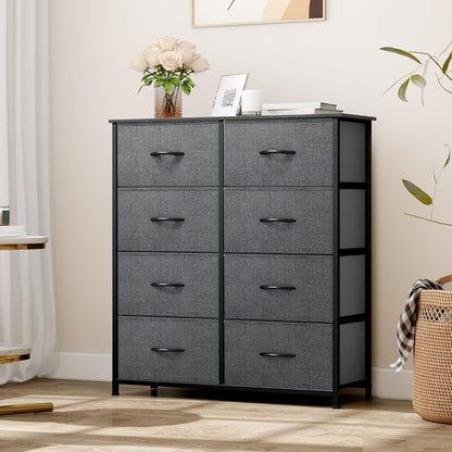 YITAHOME Fabric Dresser, Tall Storage Dresser with 8 Drawers, Black Dresser & Chest of Drawers, Storage Drawer Organizer for Closet, Living Room