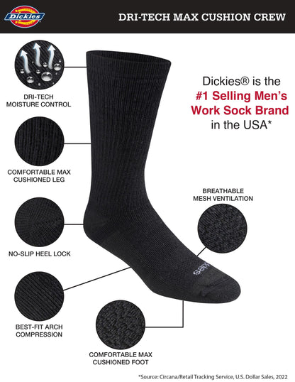 Dickies Moisture Control Crew Socks, 6 Pairs