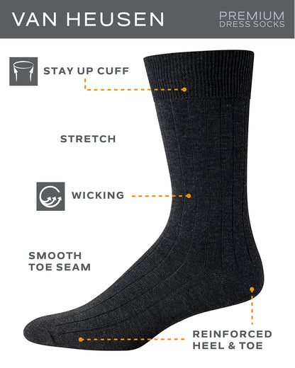 Van Heusen Men's Dress Socks - 14 Pack Smooth Toe Seam Mid-Calf Stay Up Cuff Crew Socks - Dress Socks for Men (6-12.5), Size 6-12.5, Black