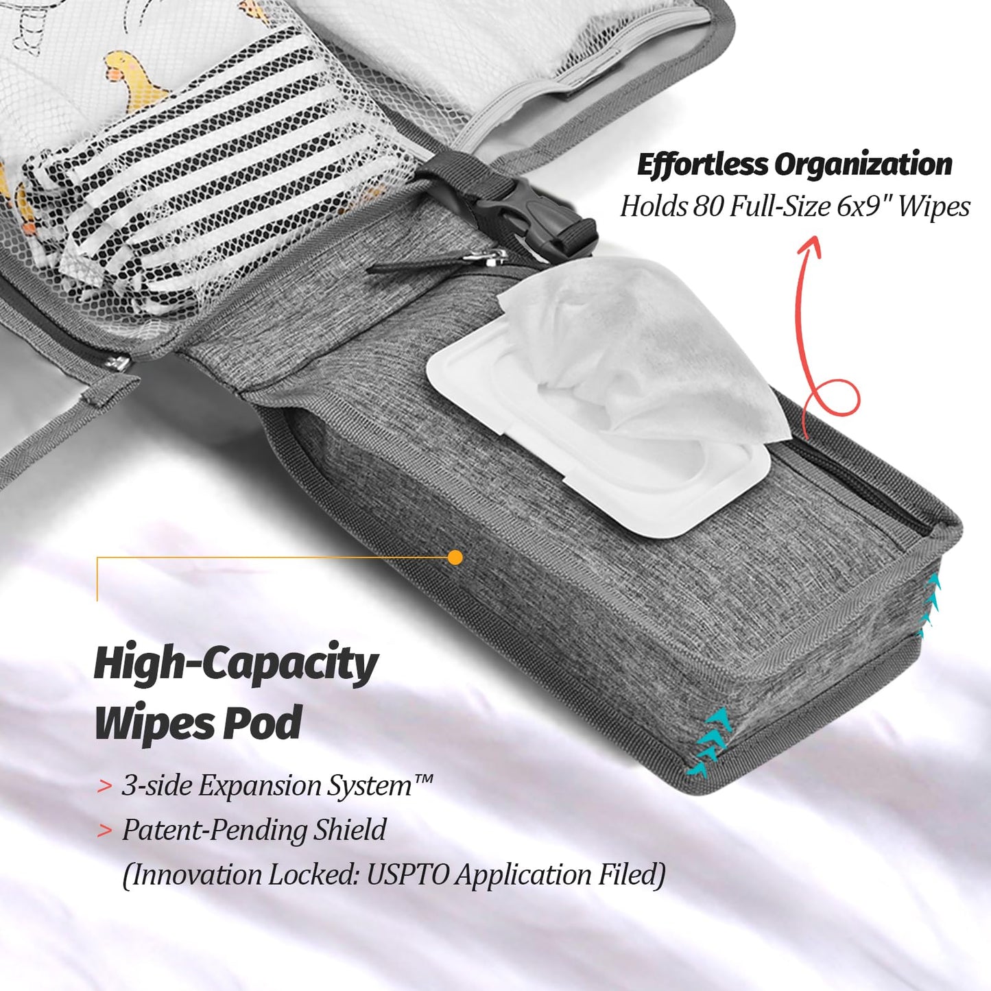 Portable Diaper Changing Pad with Wipes Pocket