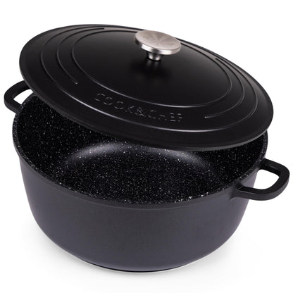 Non-Stick Aluminium Pot with Lid – Sturdy Deep Dutch Oven – Casserole Pot with Ergonomic Handles – Oven Safe Cooking Pot – 6.8 -Quart, 11 Inch, Black - By Nuovva