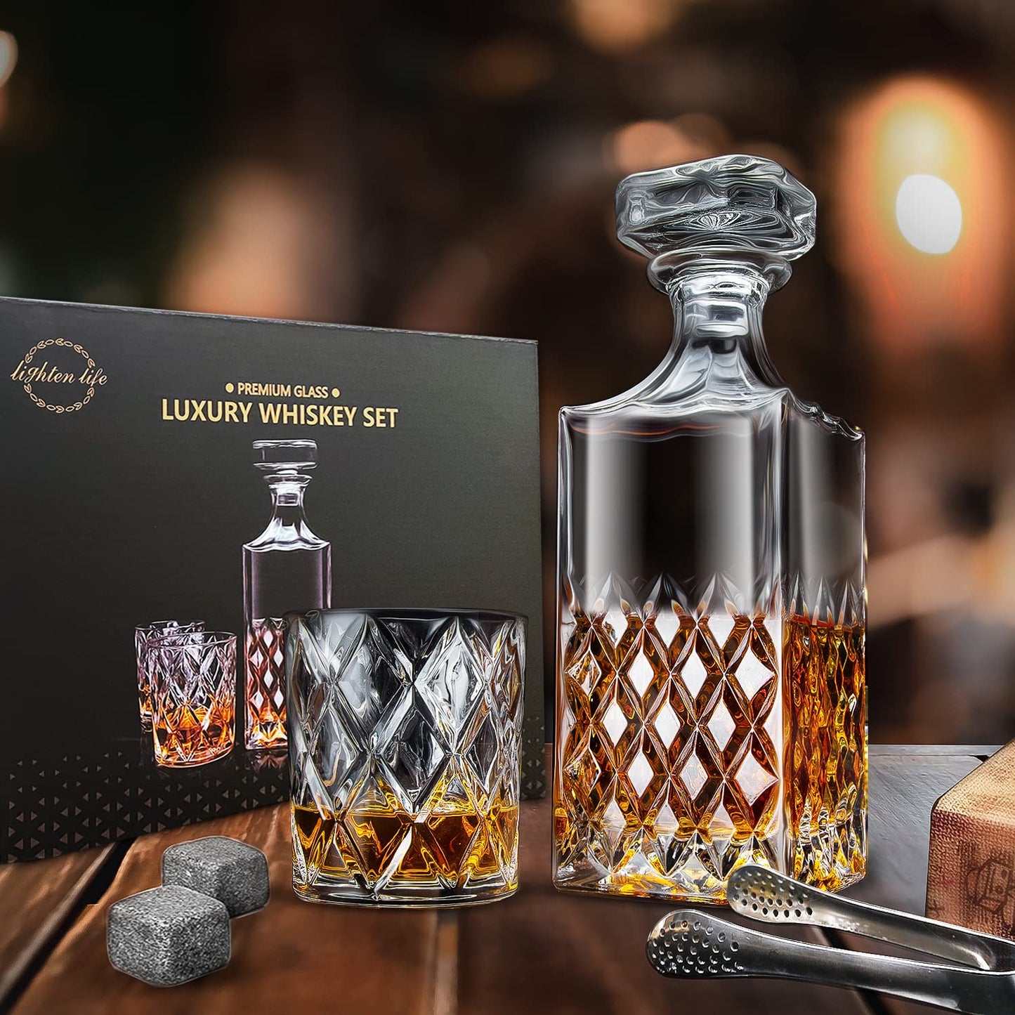 Whiskey Decanter Set with 4 Glasses Gift Box