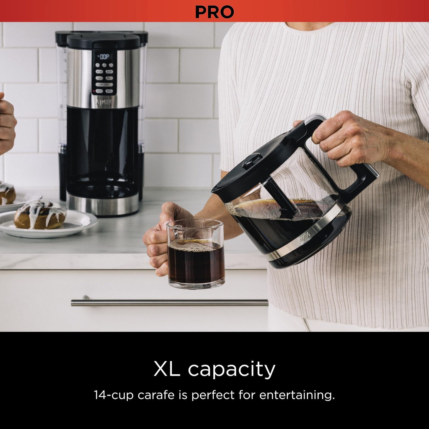 Ninja 14 Cup , Programmable Coffee Maker XL Pro with Permanent Filter, 2 Brew Styles Classic & Rich, 4 Programs Small Batch, Delay Brew, Freshness Timer & Keep Warm, Stainless Steel, DCM201