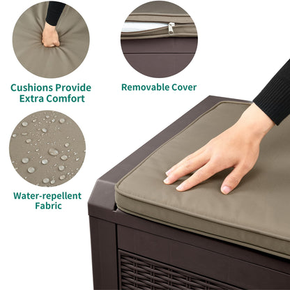 YITAHOME 100 Gallon Large Resin Deck Box Outdoor Storage with Cushion for Patio Furniture,Outdoor Cushions,Garden and Pool Supplies-Waterproof,Lockable (Brown)