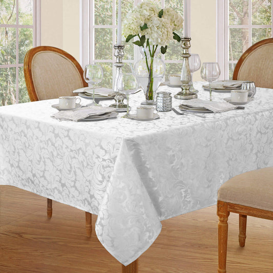 Lahome Elegant Damask Jacquard Tablecloth - Polyester Fabric Spillproof Water Resistant Washable Table Cover for Kitchen Dining Room Wedding Party Home Decor (White, Rectangle - 60" x 84")