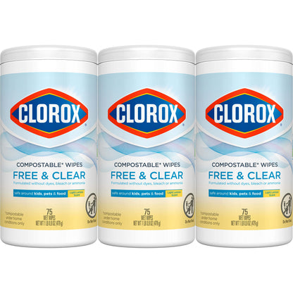 CLOROX Compostable Cleaning Wipes, Lemon Scent, 75 Count