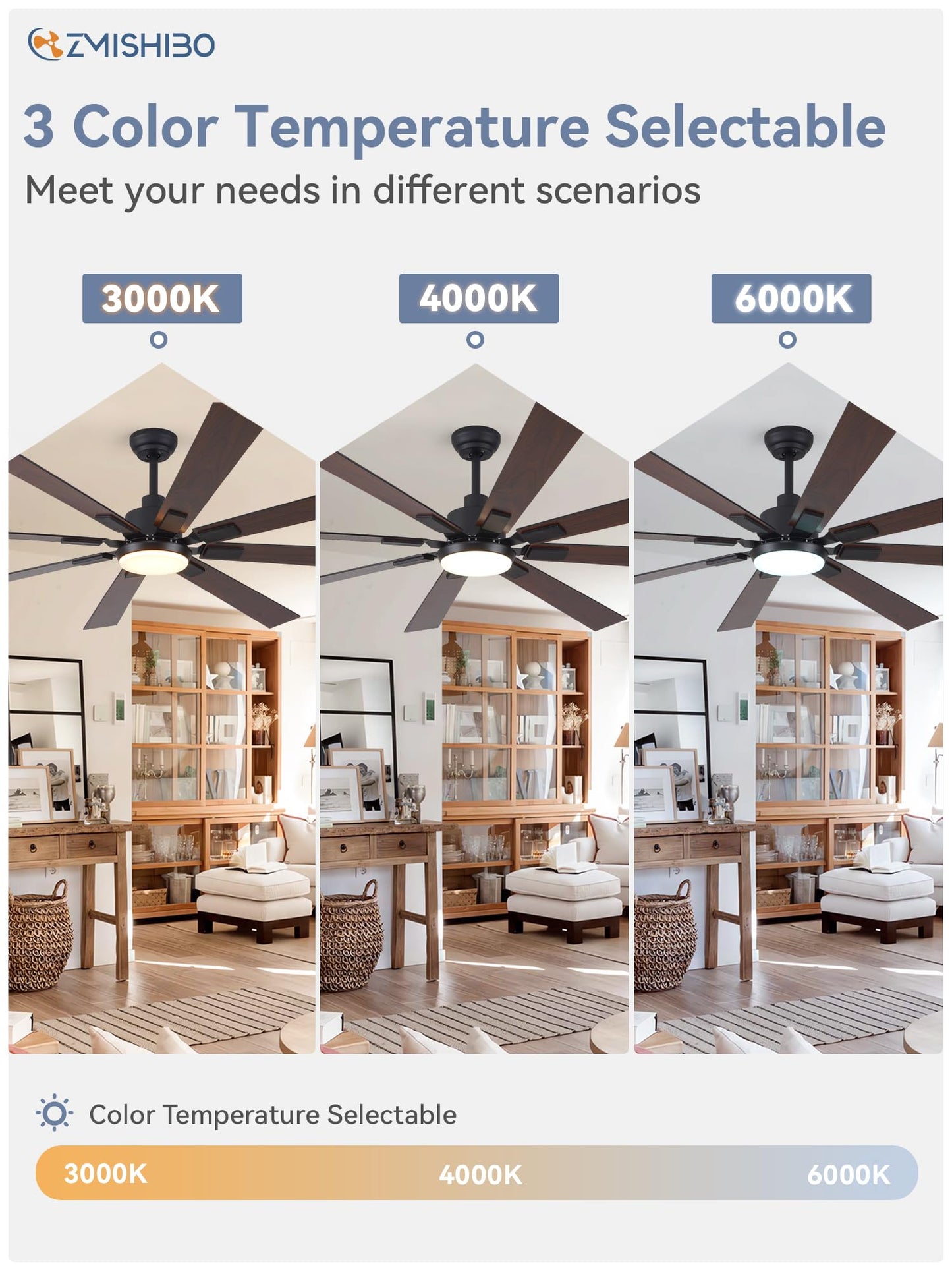 ZMISHIBO 72" Ceiling Fan with Lights & Remote
