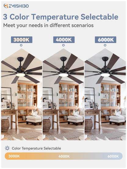 ZMISHIBO 72" Ceiling Fan with Lights & Remote