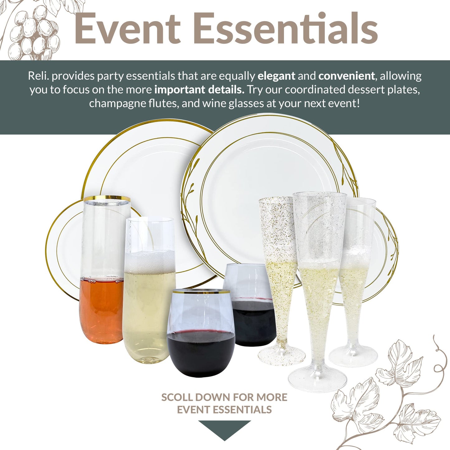 Reli. (100 Bulk Pack Gold Glitter Plastic Champagne Flutes 4.5 Oz | Clear Plastic Champagne Glasses/Flutes | Disposable, BPA-Free, Shatterproof | Perfect for Mimosa, Cocktail, Wedding, Party Toasting