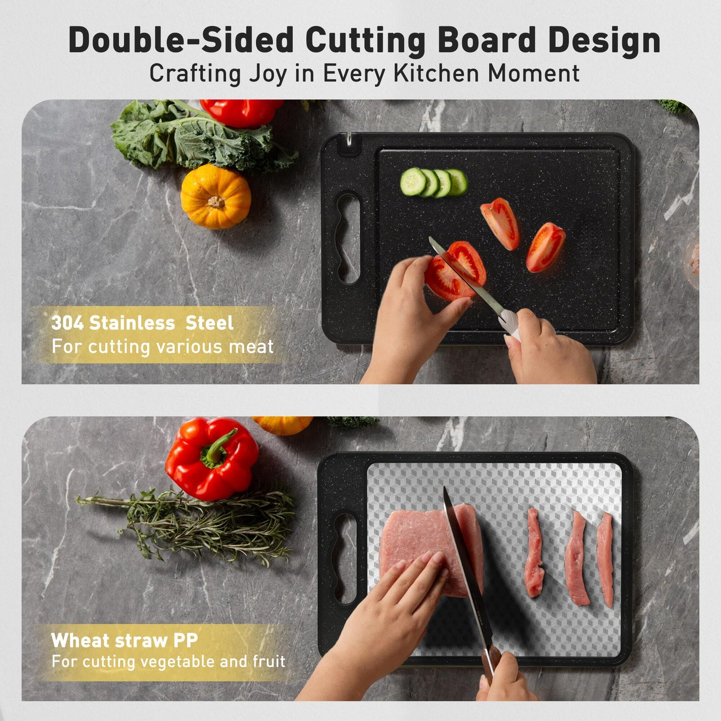 2 in 1 Stainless Steel Cutting Board with Handle