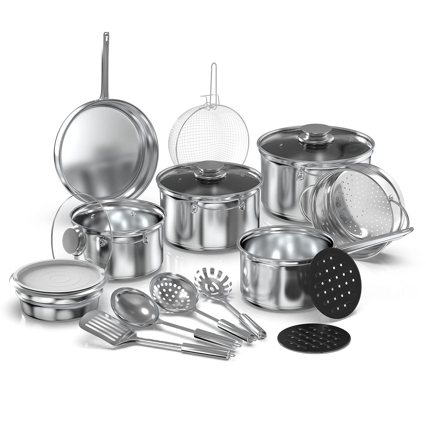 18-Piece Stainless Steel Cookware Set with Utensils