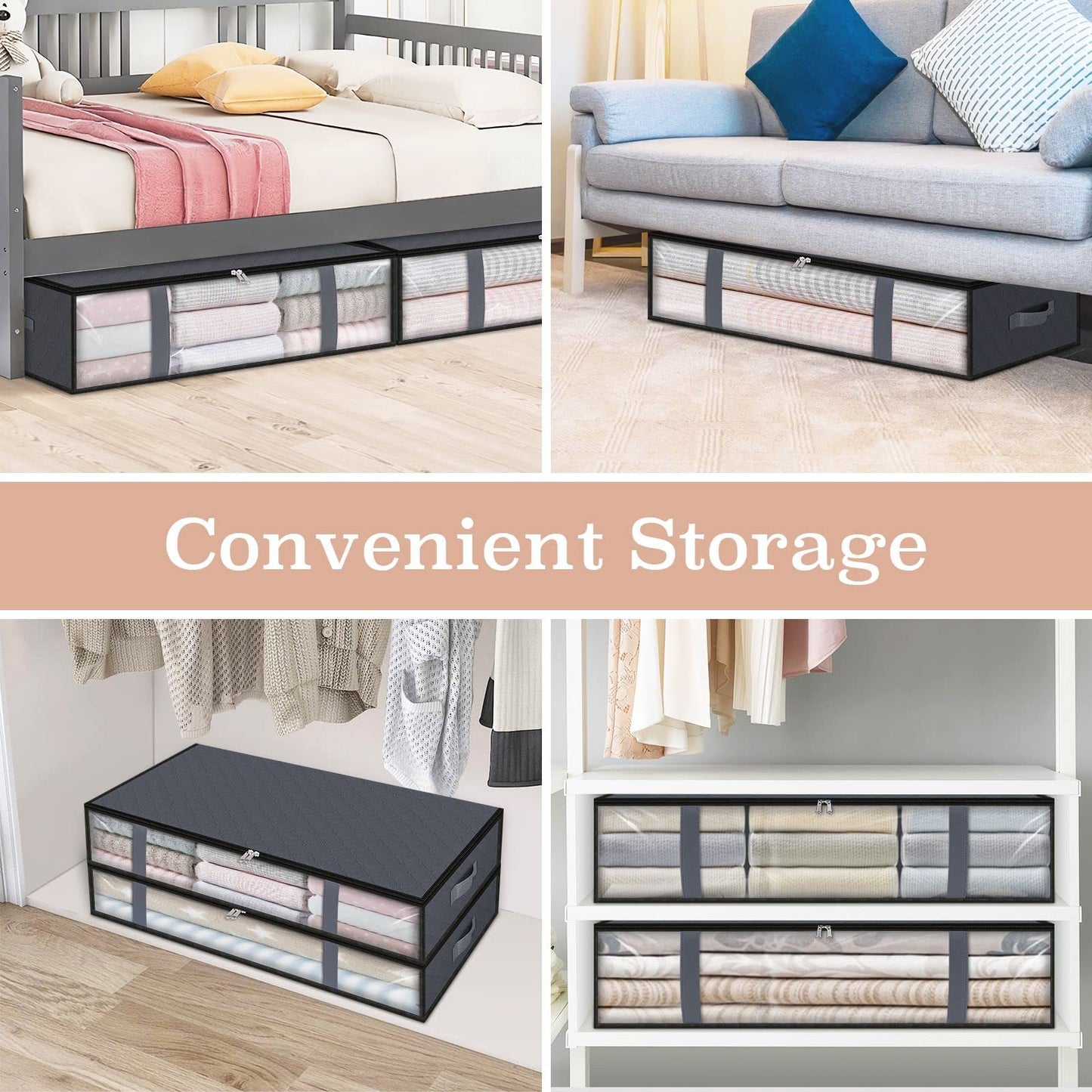 StorageRight Storage Bags, Clothes Storage, Under bed Storage Containers, Large Capacity Storage Bins, Foldable Storage Organizers For Clothes and Bedding - 75L/6 Pack/Grey