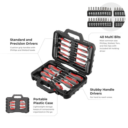 INTERTOOL 58 pcs Magnetic Screwdriver Set with Case, Tool Set Repair Kit, Precision Screw Drivers, Multi Bit Driver, Home Improvement & Garage VT08-3358