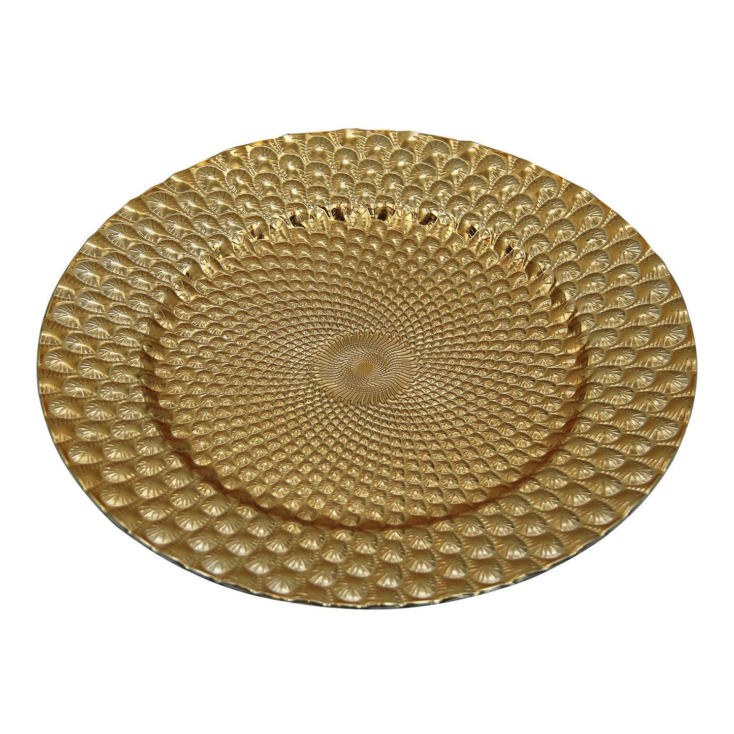 WELMATCH Gold Plastic Peacock Charger Plates - 12 pcs 13 Inch Round Wedding Party Decroation Charger Plates (Peacock Gold, 12)