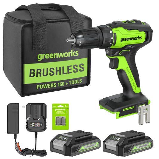 Greenworks Cordless Drill Kit with Batteries & Bits
