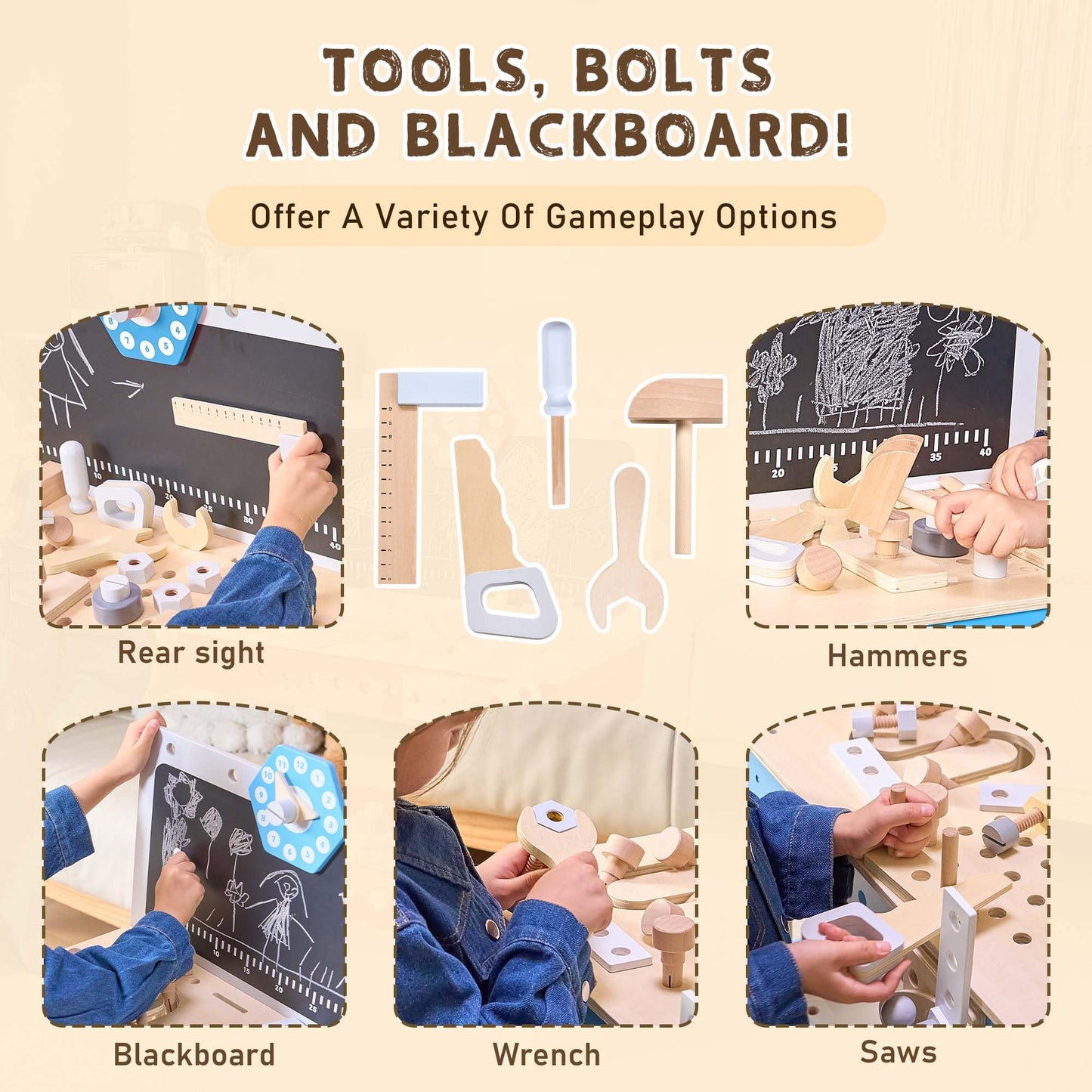 Kids Wooden Tool Workbench Playset with Storage