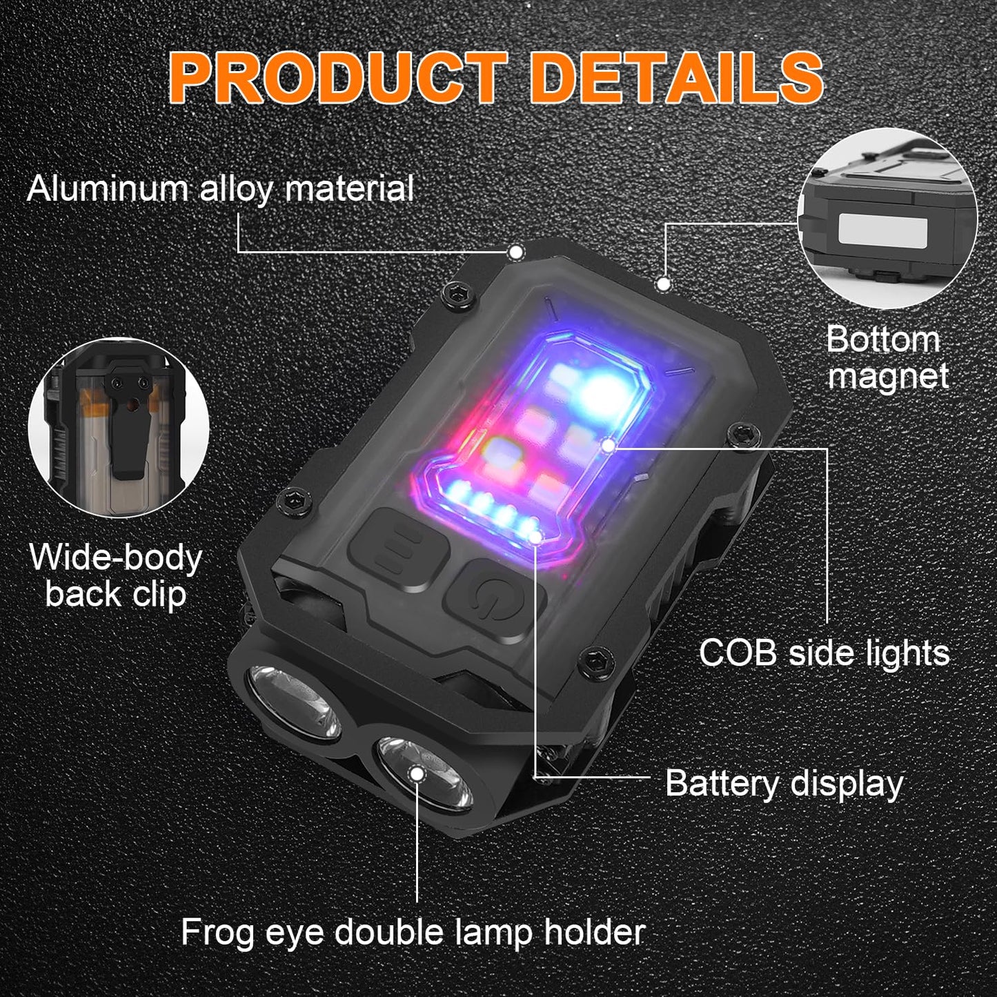 Yongsenina Rechargeable Mini Flashlight Keychain, Flashlight Clip, LED Keychain Light - Super Bright 900 LM, Pocket Flash Light with COB Side Light, USB C Rechargeable Warning IPX5 Flashlight.