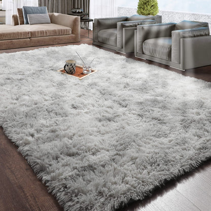 Fluffy Light Grey Tie-Dyed Area Rug 3x5