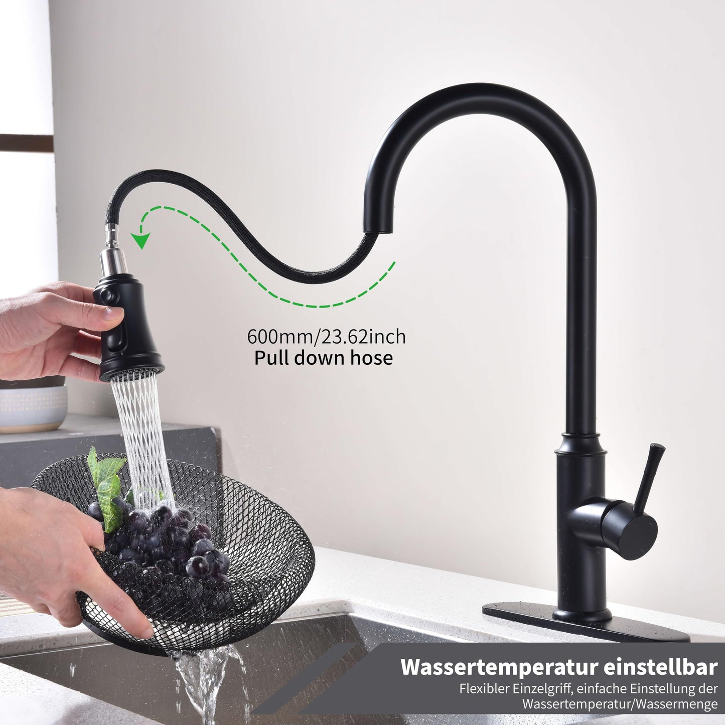 Trysea Pull Down Kitchen Faucet, Brushed Black