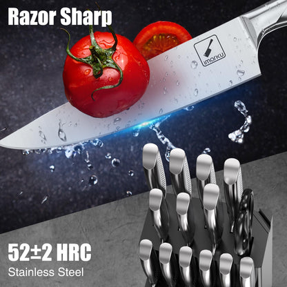 imarku 15-Piece Stainless Steel Knife Set with Block