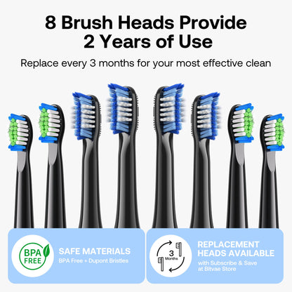Bitvae ADA Accepted Electric Toothbrush, Travel Toothbrush Rechargeable for Adults and Kids, 60-Day Battery, 5 Modes, 8 Heads, Portable Travel Case & Holder, Shadow Black