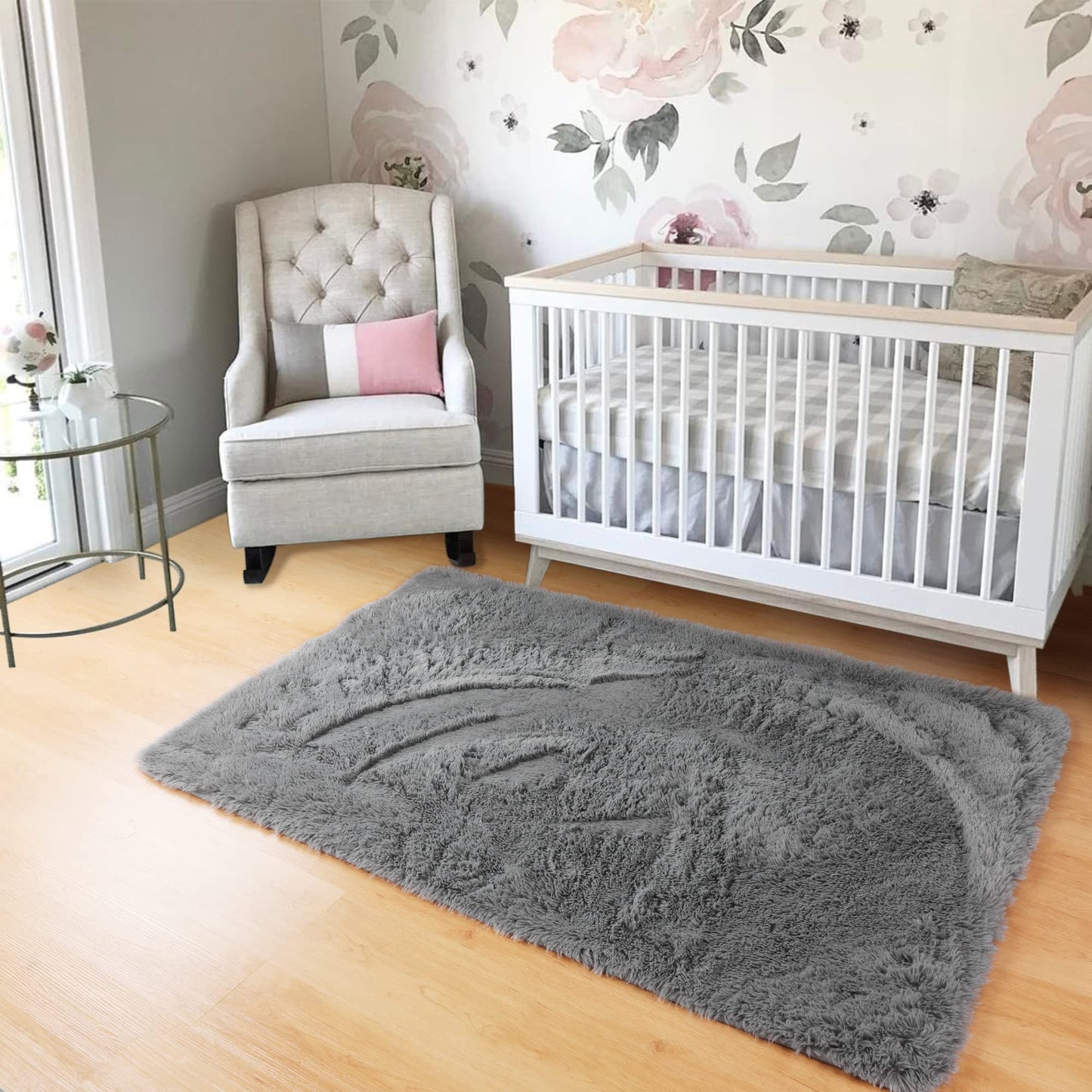Fluffy Grey Non-Slip Area Rug for Bedrooms
