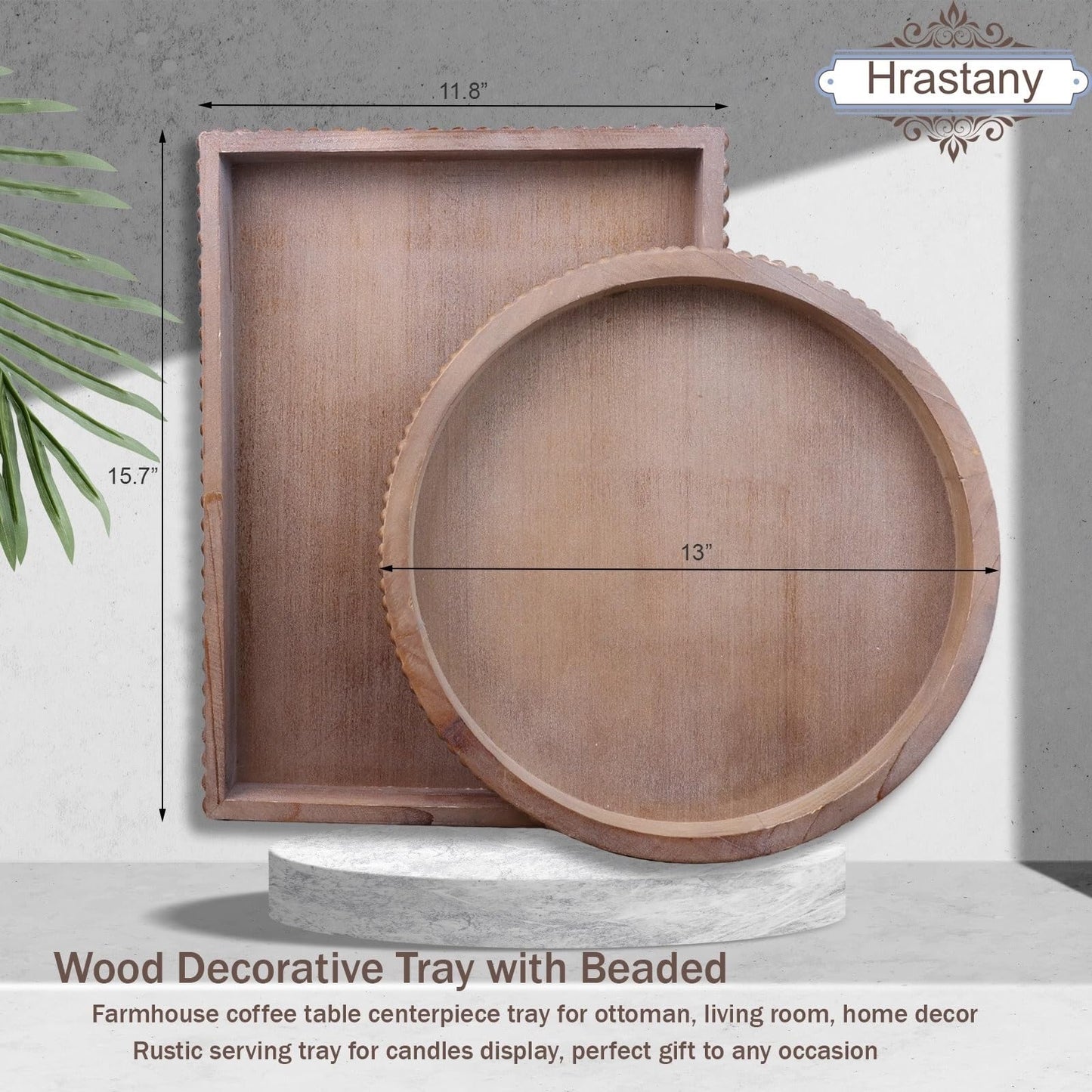 Wood Decorative Serving Tray for Coffee Table