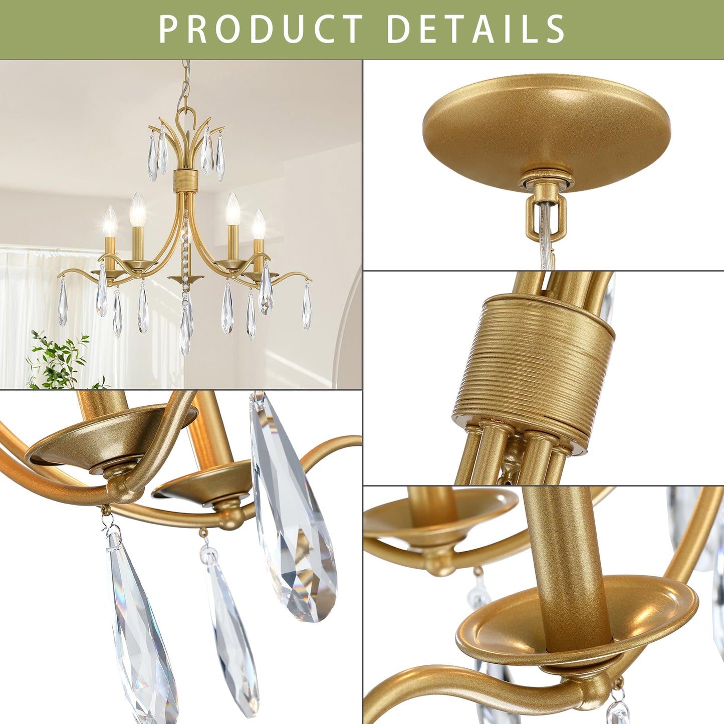 Gold 5-Light Crystal Chandelier for Living Room
