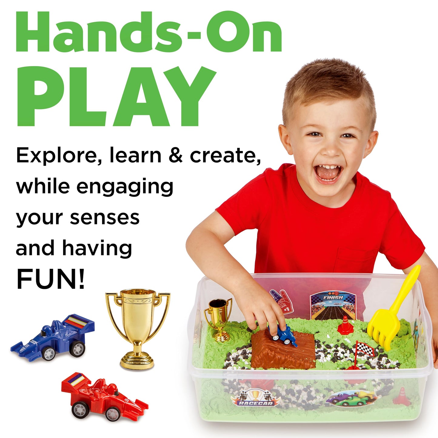 Creativity for Kids Sensory Bin: Race Track - Toddler Toys for Kids Ages 3-4+ Pretend Play, Sensory Learning Toys with Car Track, Gifts for Kids