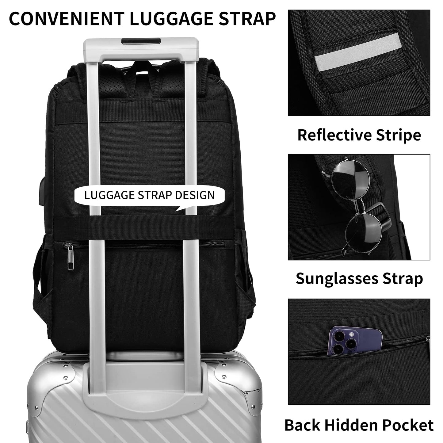 zalupri Work Laptop Backpack for Women and Men, 15.6 inch Computer Travel Backpacks for Working Stylish Teacher Backpack Casual Daypack laptop Bag with USB Charging Port, Black