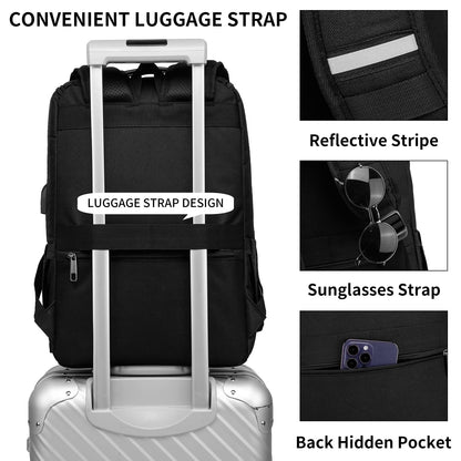 zalupri Work Laptop Backpack for Women and Men, 15.6 inch Computer Travel Backpacks for Working Stylish Teacher Backpack Casual Daypack laptop Bag with USB Charging Port, Black