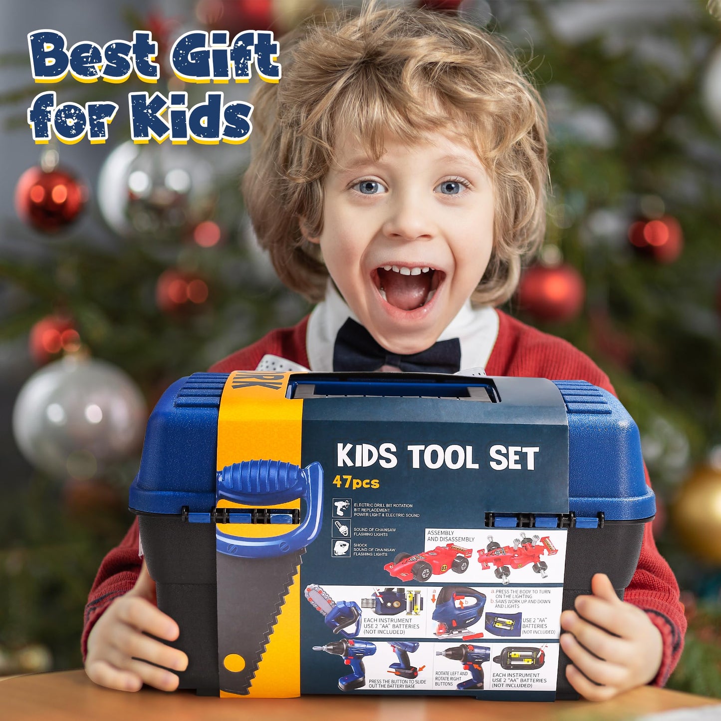 Skirtoy Kids Tool Set, 47pcs Toy Tool Set with Chainsaw & Excavator Toys, Pretend Play Construction Toys Tools for Boys Girls, Birthday Family Day Gifts for Kids Ages 3 4 5 6 Up