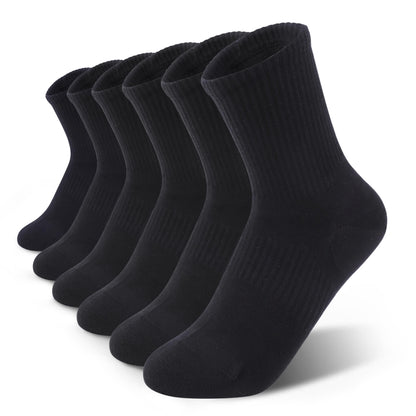 TikMox Athletic Running Socks with Arch Compression, Cotton Cushioned Crew Socks for a Secure Fit, White Black for Men & Women(3-6 pairs)