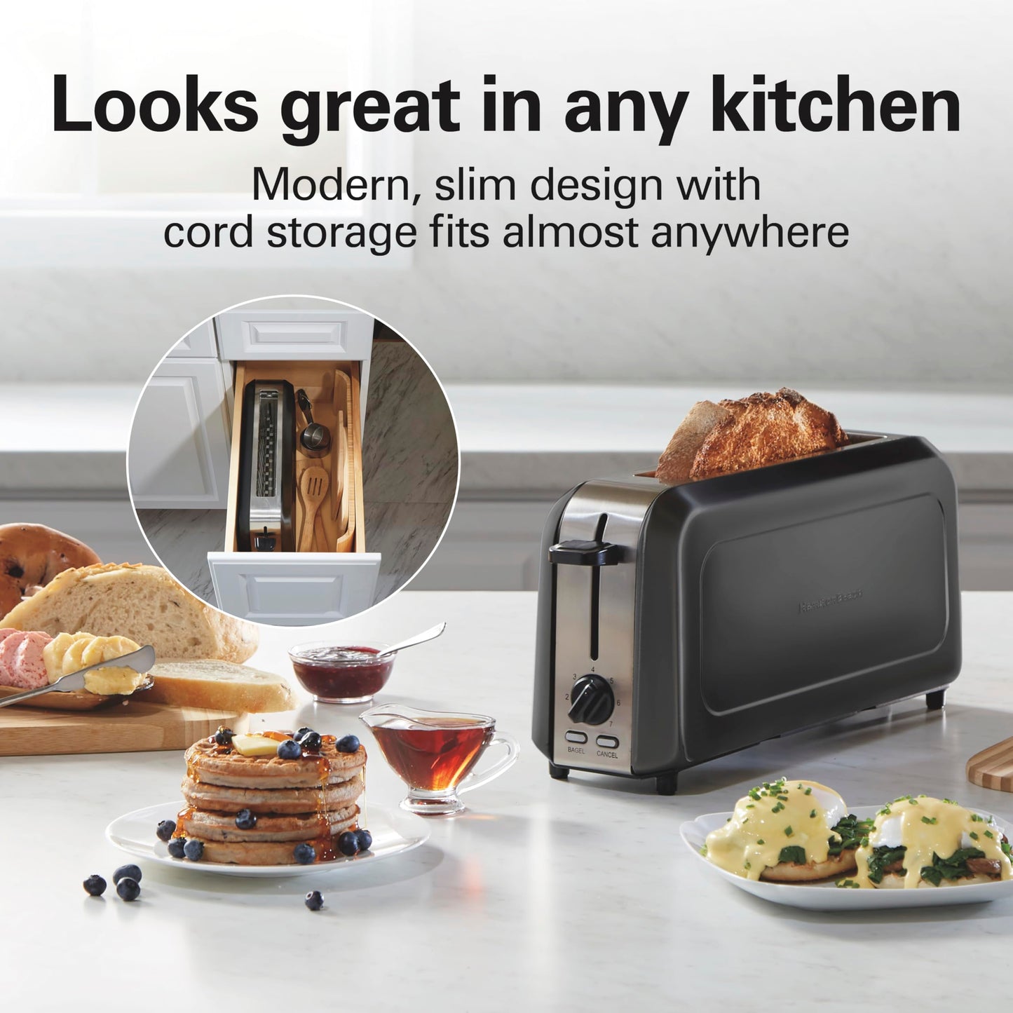 Hamilton Beach Extra Long Slot 2 Slice Toaster with Browning Control, Bagel Function, Cancel Button & Auto Shutoff, Modern Slim Design Fits Any Space, Black (22989)