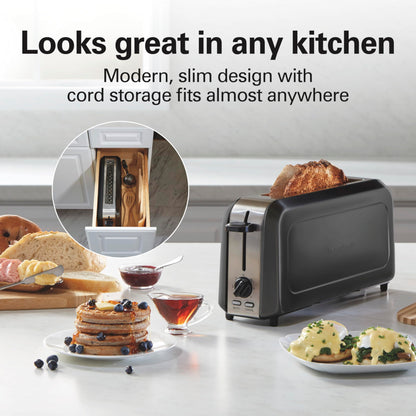 Hamilton Beach Extra Long Slot 2 Slice Toaster with Browning Control, Bagel Function, Cancel Button & Auto Shutoff, Modern Slim Design Fits Any Space, Black (22989)