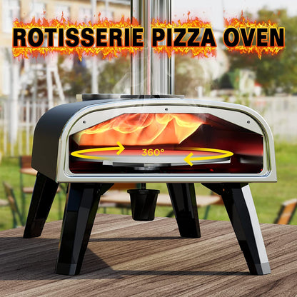 Outdoor Pizza Oven aidpiza 12" Wood Pellet Pizza Ovens With Rotatable Round Pizza Stone Portable Wood Fired with Built-in Thermometer Pizza Stove for Outside Backyard Camping Picnics
