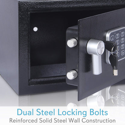 SereneLife Premium Steel Digital Safe Box - 9.1" x 6.7" x 6.7" | Secure Storage for Cash, Firearms, Jewelry & More | Great For Hotels, Cabinets & Home Use | Electronic & Mechanical Access - 2 Keys