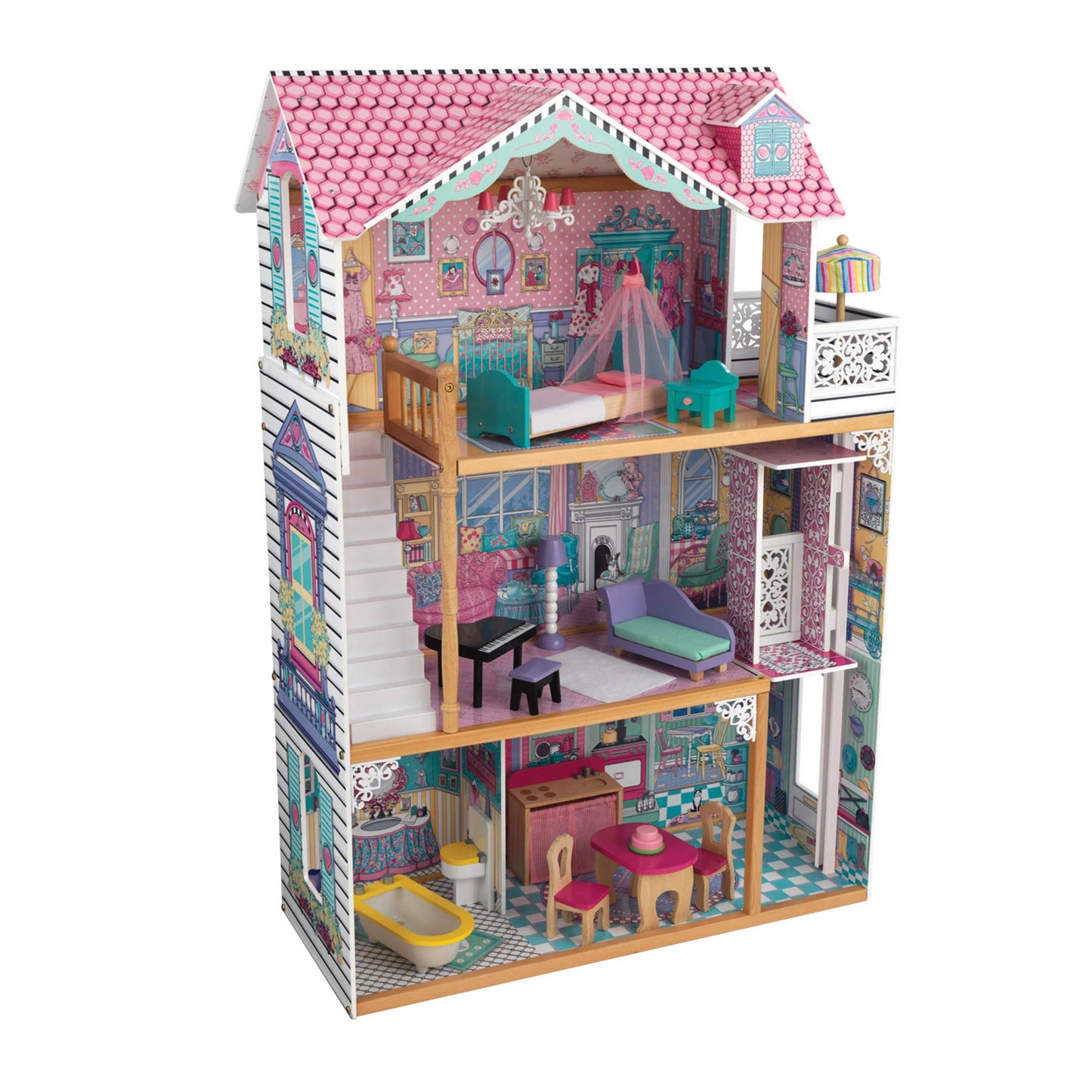 KidKraft Annabelle Wooden Dollhouse with Elevator, Balcony and 17 Accessories, Gift for Ages 3+