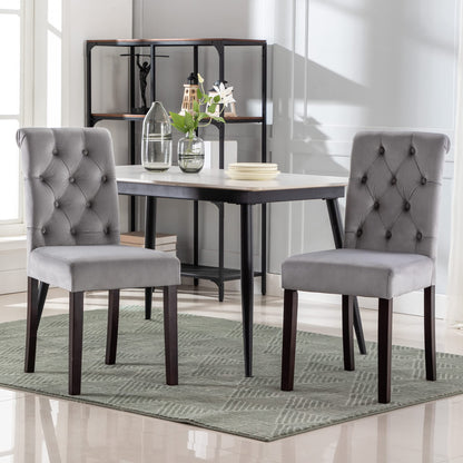chairus Dining Chairs Set of 2 Mid Century Modern Living Room Chairs with Button Tufted High Back Velvet Armless Chair Comfy Upholstered Side Chairs for Kitchen/Restaurant/Bedroom, Grey
