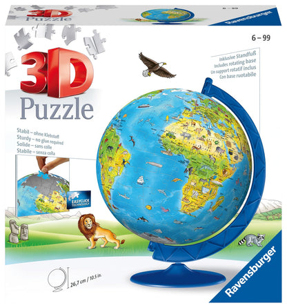 Ravensburger Children's World Globe 180 Piece 3D Jigsaw Puzzle | Easy Click Technology | Displayable Art | Perfect for Kids and Adults | 10.5 in Diameter