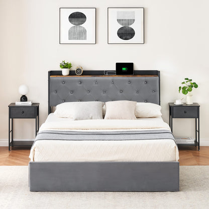 Full Size Velvet Bed Frame with Storage Drawers