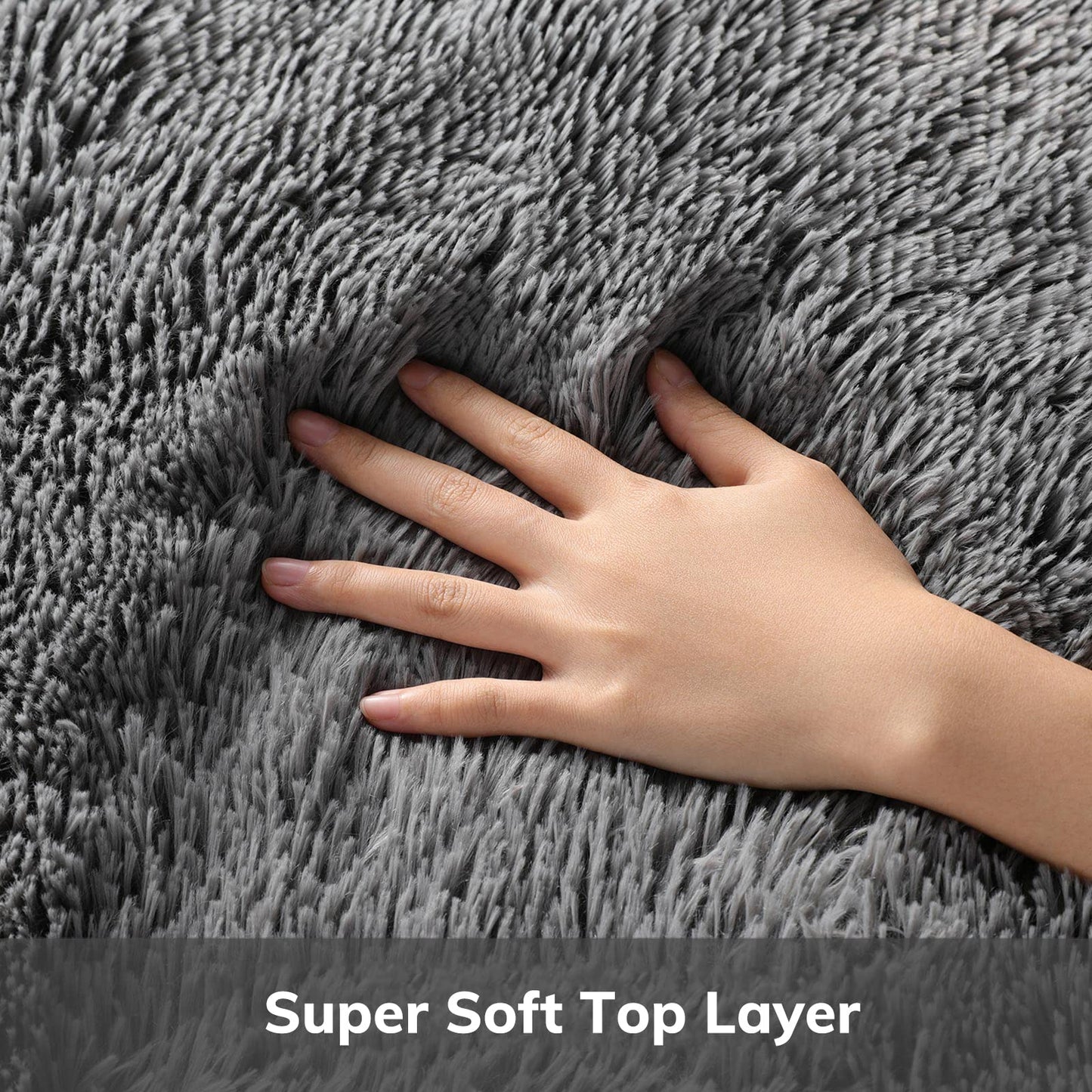 Fluffy Gray Shag Area Rug for Bedroom