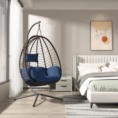 UPDATE: DEAD! ALAULM Egg Swing Chair Outdoor Indoor Wicker Rattan Hanging Chair with Stand 350lbs Capacity w/Strong Frame & UV Resistant Cushions for Patio Balcony Bedroom (Dark Blue)
