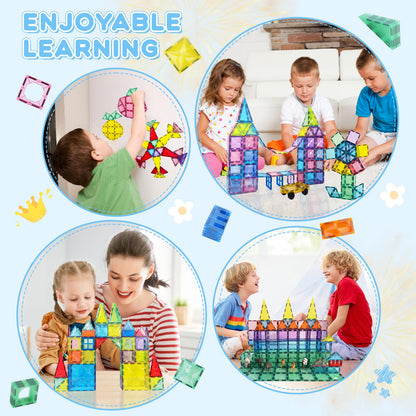 Paaxido Magnetic Tiles, 100PCS Magnetic Blocks Set, 4D Diamond Magnet Building Blocks, STEM Preschool Educational Magnet Toys Gift for Kids, Boys and Girls 3 4 5 6 7 8+ Year Old