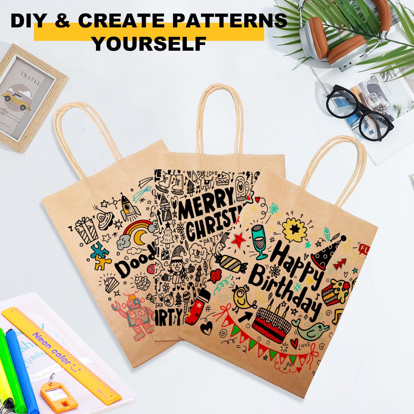 Brown Kraft Paper Gift Bags with Handles - 100 Pcs