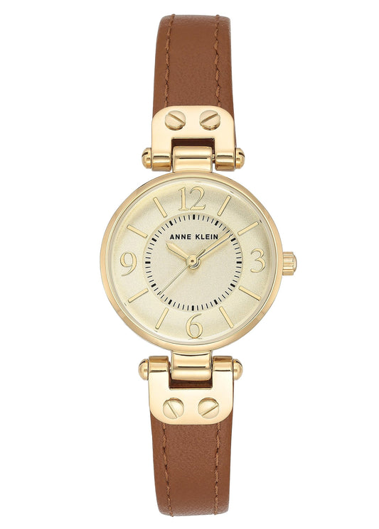 Anne Klein Gold-Tone Leather Strap Watch