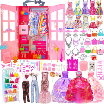 Doll Closet with 130 Pcs Clothes and Accessories