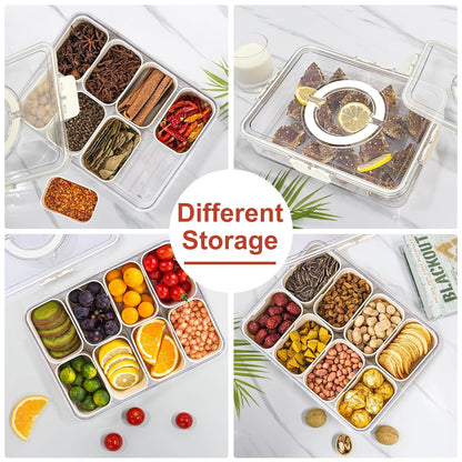 Divided Serving Tray with Lid and Handle, Portable Snackle Box Charcuterie Container with 16 Compartments & 16 Forks, Snack Container for Party, Fruit, Nuts, Candy, Entertaining, Picnic, 2 Pack