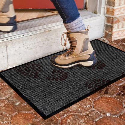 LuxUrux® Durable Rubber Door Mat - Heavy Duty, Indoor/Outdoor, Easy to Clean, Waterproof, Low-Profile Entry Mat for Entry, Patio, Garage - High Traffic (17'' x 30'', Striped Gray Design)